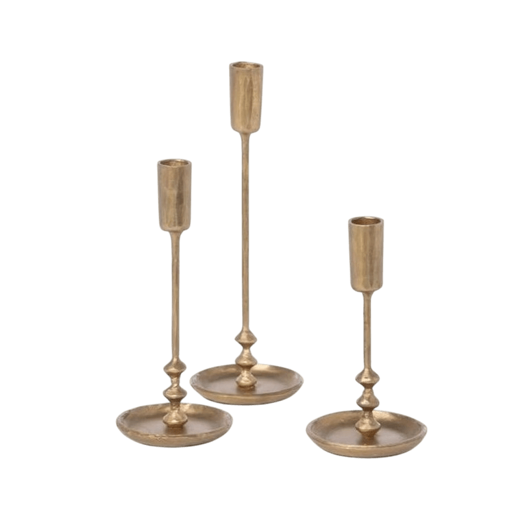 IRON GOLD TAPER CANDLE HOLDER SET OF 3